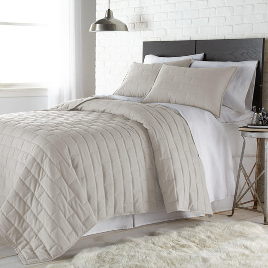 Subway Tile Luxe Quilt Set, Bone