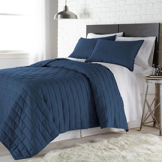 Subway Tile Luxe Quilt Set, Blue