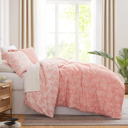 Madeline Print Duvet Slip Cover Set, Coral